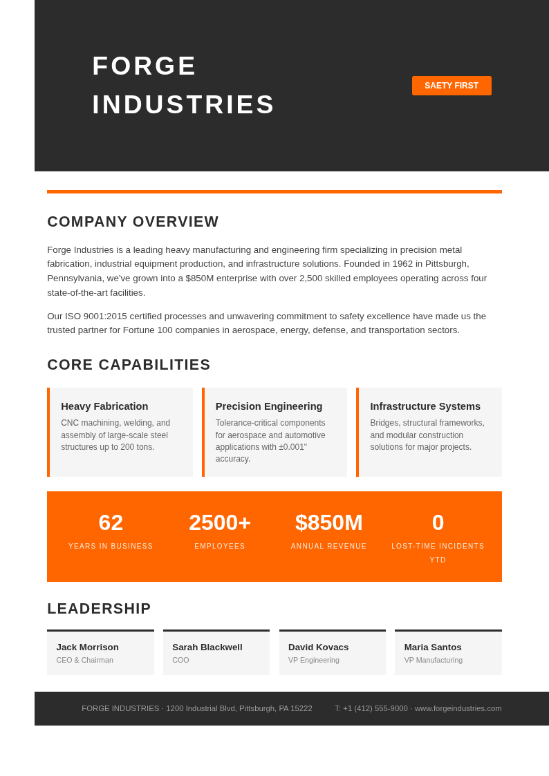 Industrial bold company profile